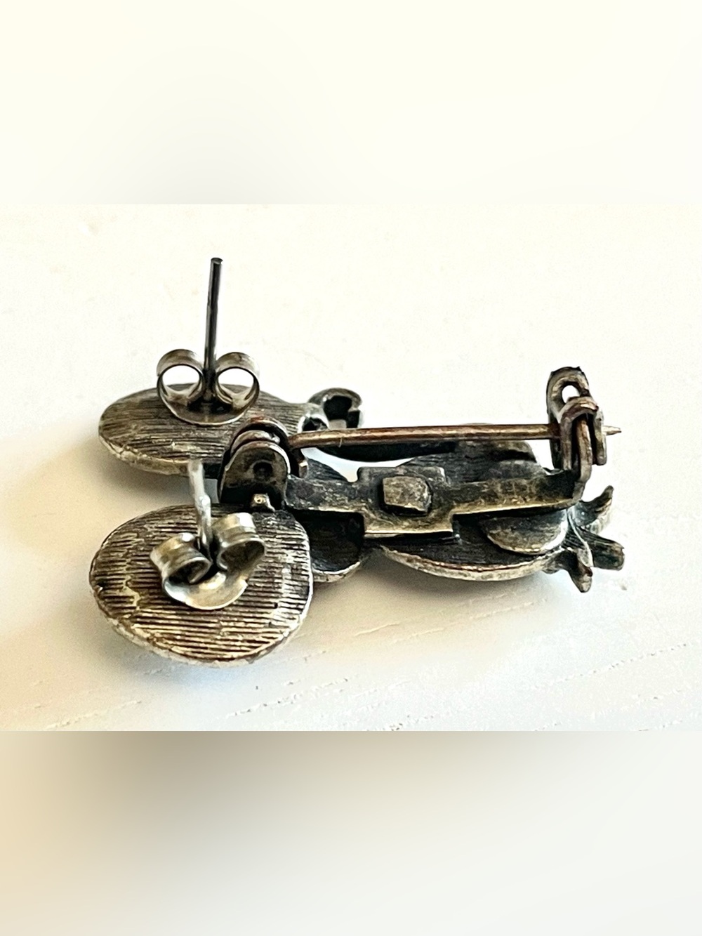 Vintage 1970s Torino-Style Pewter Mouse Brooch Pin Earring Holder Whimsical EUC - Picture 7 of 10